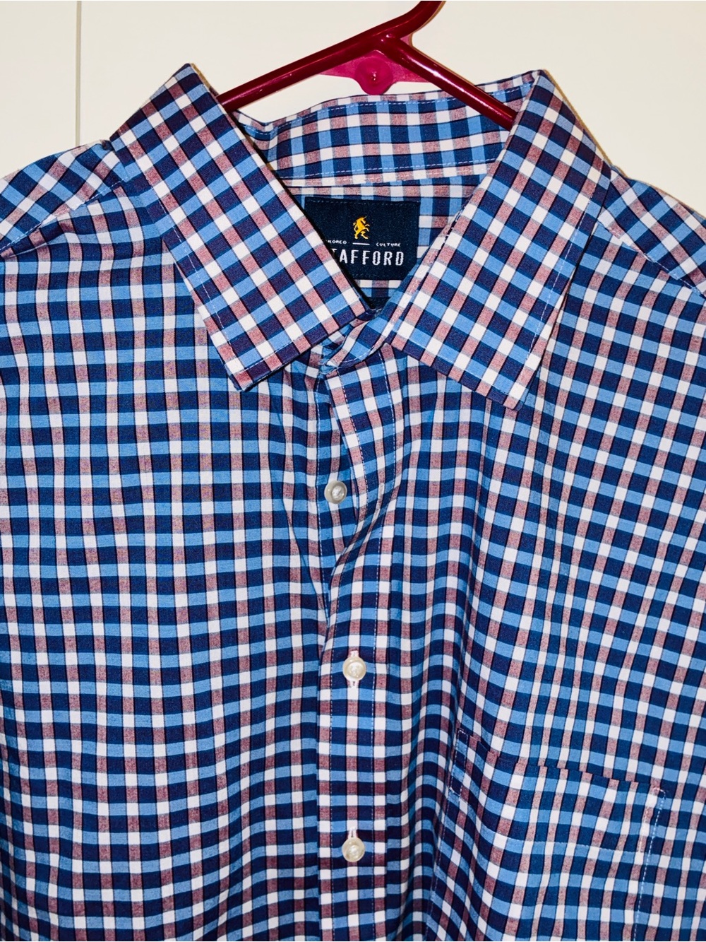 Stafford Blue and Burgundy Check Dress Shirt